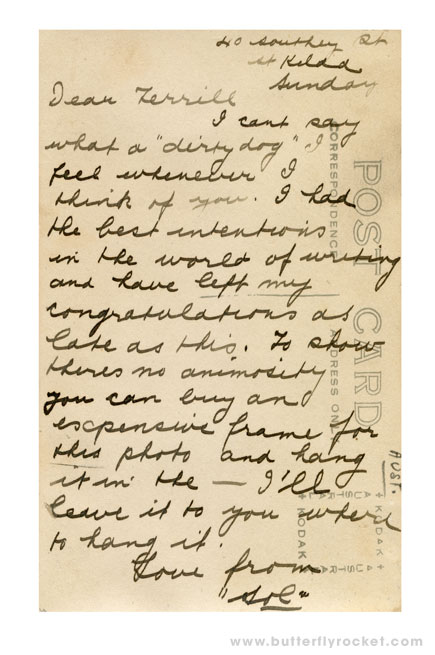 "Dirty Dog" postcar (BACK)